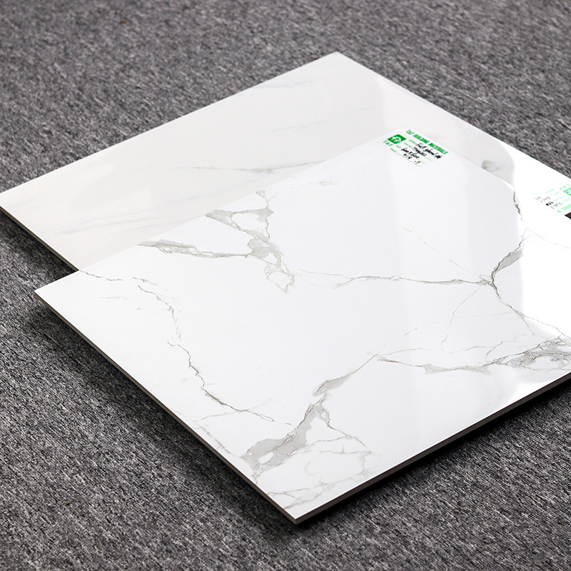 Porcelain Floor Tile 600x600 Polished Glazed Surface Carrara White Marble Look Design