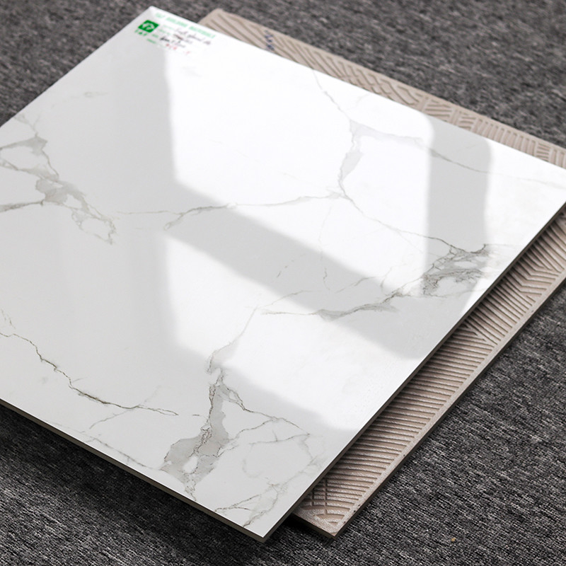 Porcelain Floor Tile 600x600 Polished Glazed Surface Carrara White Marble Look Design