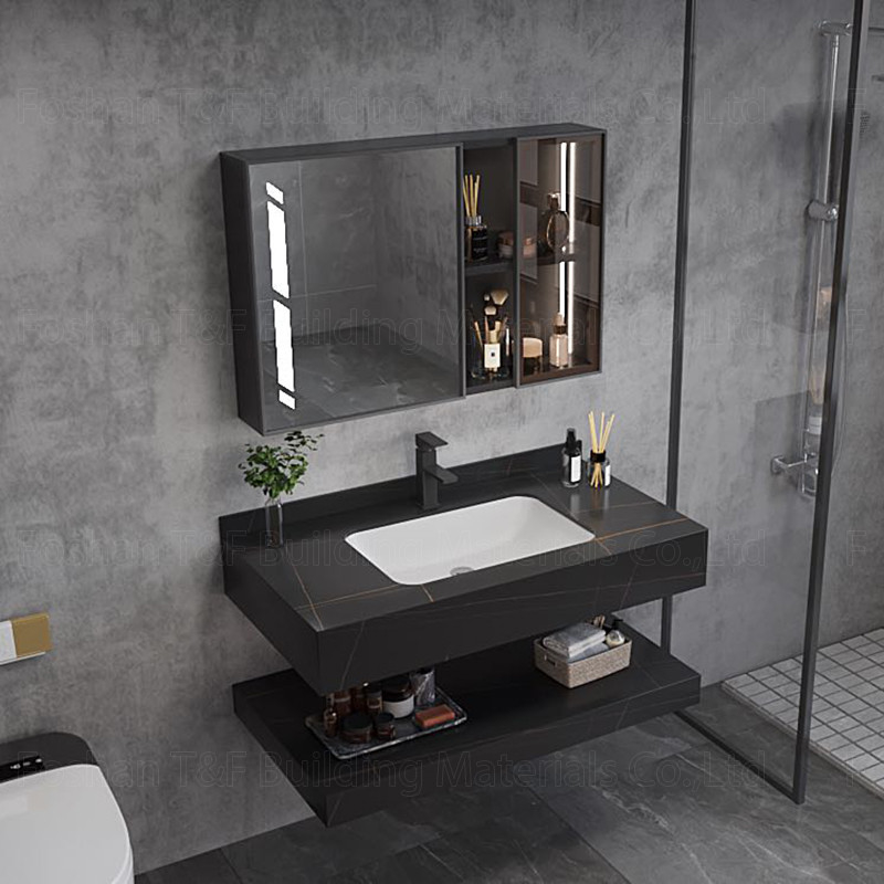 Modern Marble Hotel Bathroom Vanity Sintered Stone Basin Sink Cabinet Smart Led Mirror
