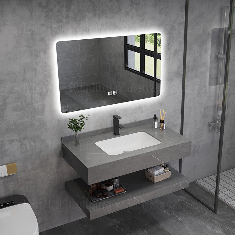 Modern Marble Hotel Bathroom Vanity Sintered Stone Basin Sink Cabinet Smart Led Mirror