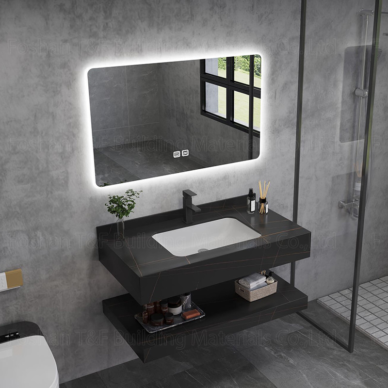 Modern Marble Hotel Bathroom Vanity Sintered Stone Basin Sink Cabinet Smart Led Mirror