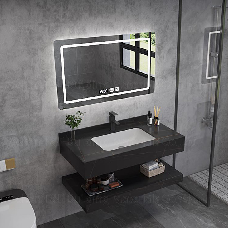 Modern Marble Hotel Bathroom Vanity Sintered Stone Basin Sink Cabinet Smart Led Mirror
