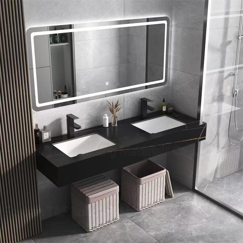 Modern Marble Hotel Bathroom Vanity Sintered Stone Basin Sink Cabinet Smart Led Mirror