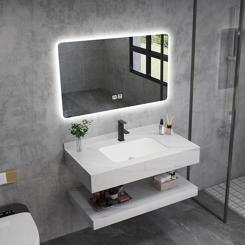 Modern Marble Hotel Bathroom Vanity Sintered Stone Basin Sink Cabinet Smart Led Mirror
