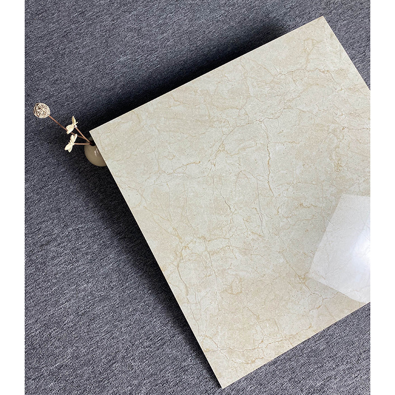 Light Yellow High Glossy Interior Porcelain Glazed Floor Tiles Marble Look Flooring