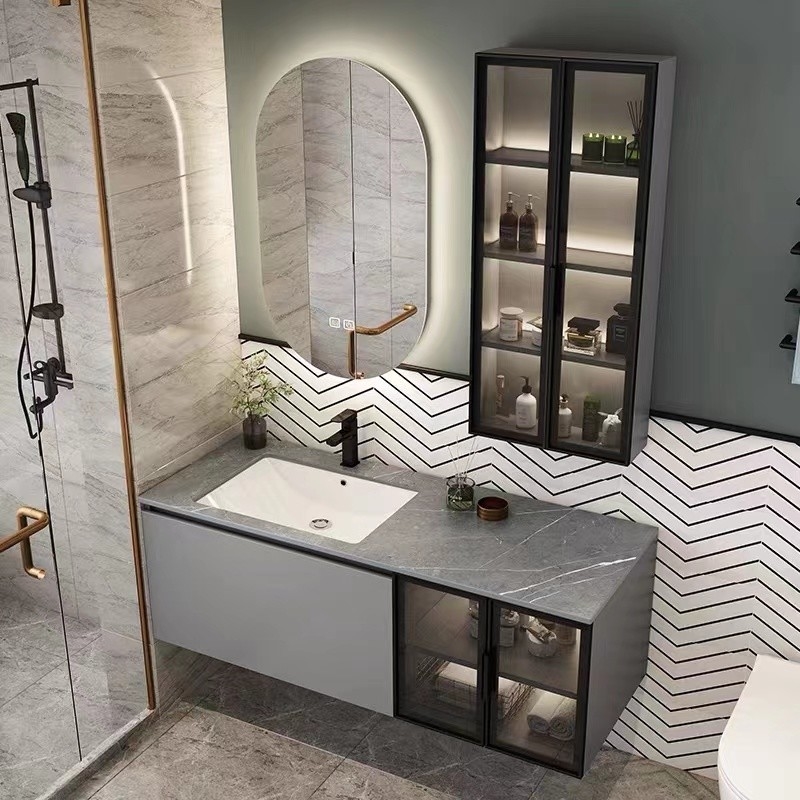 Top Carrara Bathroom Vanity Units Curved White Genuine Marble Color