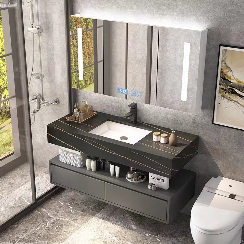 Solid Wood Bathroom Vanity Cabinets Furniture European Modern Minimalist With Single Sink