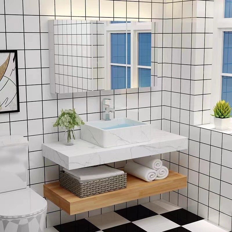 Waterproof Wall Mounted Bathroom Vanity Mirror Cabinet European Model Wood Color