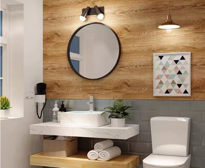 Waterproof Wall Mounted Bathroom Vanity Mirror Cabinet European Model Wood Color