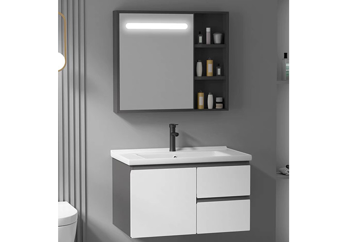 Luxury Floating Bathroom Vanity Supplier Mirror Cabinet Modern Matte White Wall Mounted Bathroom Vanity Set