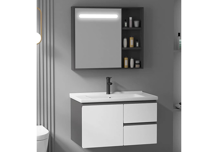 Luxury Floating Bathroom Vanity Supplier Mirror Cabinet Modern Matte White Wall Mounted Bathroom Vanity Set
