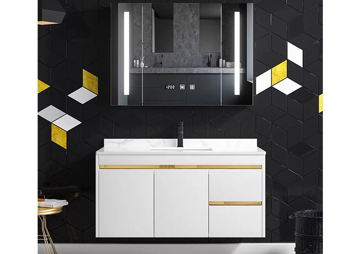 New White Design Bath Room Vanity Units Solid Surface Wash Basin Wooden Panel Bathroom Cabinet With Mirror