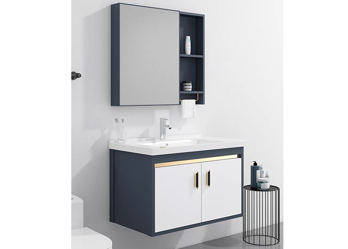 Bathroom Wall Mounted White High Glossy Painting PVC Ceramic Basin Vanity With Mirror