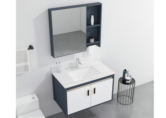 Bathroom Wall Mounted White High Glossy Painting PVC Ceramic Basin Vanity With Mirror