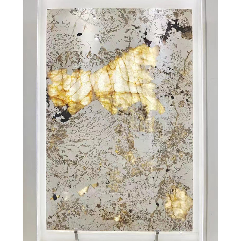 Brazilian Backlit Patagoina Stone Pandora Crystal White Onyx Marble Slab Translucent