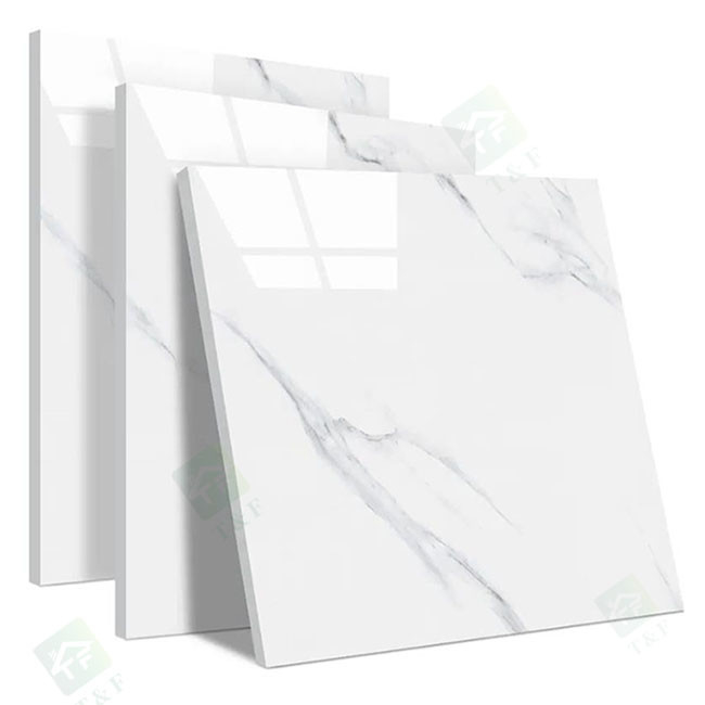 Hotel Anti Slip Glossy Glazed Marble Tiles Full Body White Color Wear Resistant