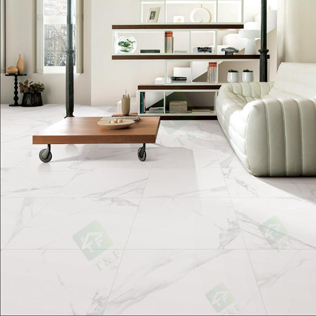 Hotel Anti Slip Glossy Glazed Marble Tiles Full Body White Color Wear Resistant