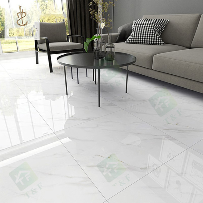 Hotel Anti Slip Glossy Glazed Marble Tiles Full Body White Color Wear Resistant