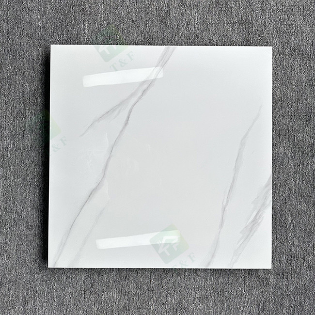 Hotel Anti Slip Glossy Glazed Marble Tiles Full Body White Color Wear Resistant