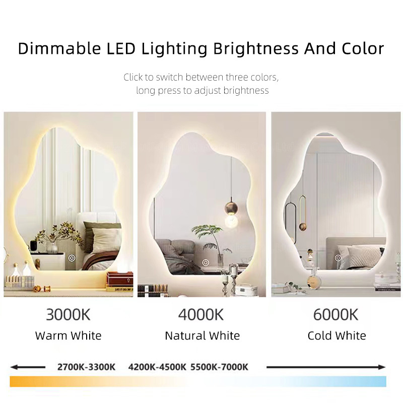 Irregular Cloud Shaped Wall Hanging Decor Mirror Smart Led Wall Mirror For Bathroom