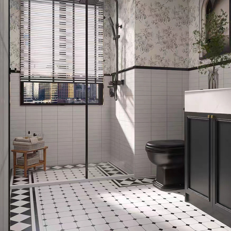 Nordic INS Style Black White Glazed Porcelain Tiles 300*300mm For Floor And Interior Wall