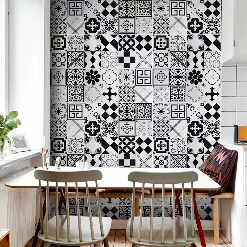 Nordic INS Style Black White Glazed Porcelain Tiles 300*300mm For Floor And Interior Wall