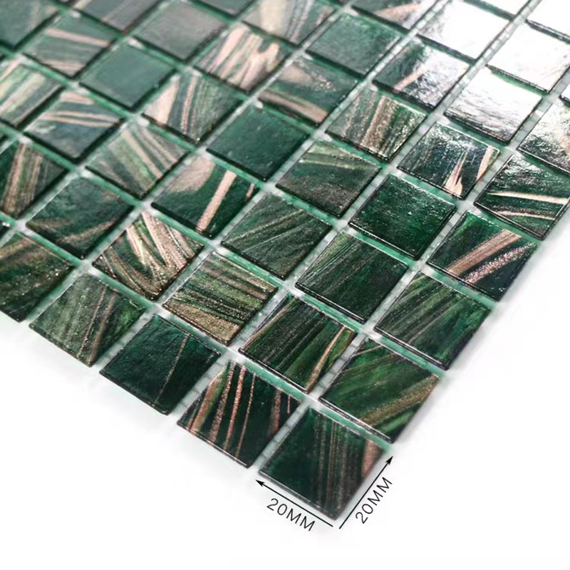 Classical Retro Style Green Glass Mosaic Tiles With Gold Line Bathroom Toilet Background Wall Tiles