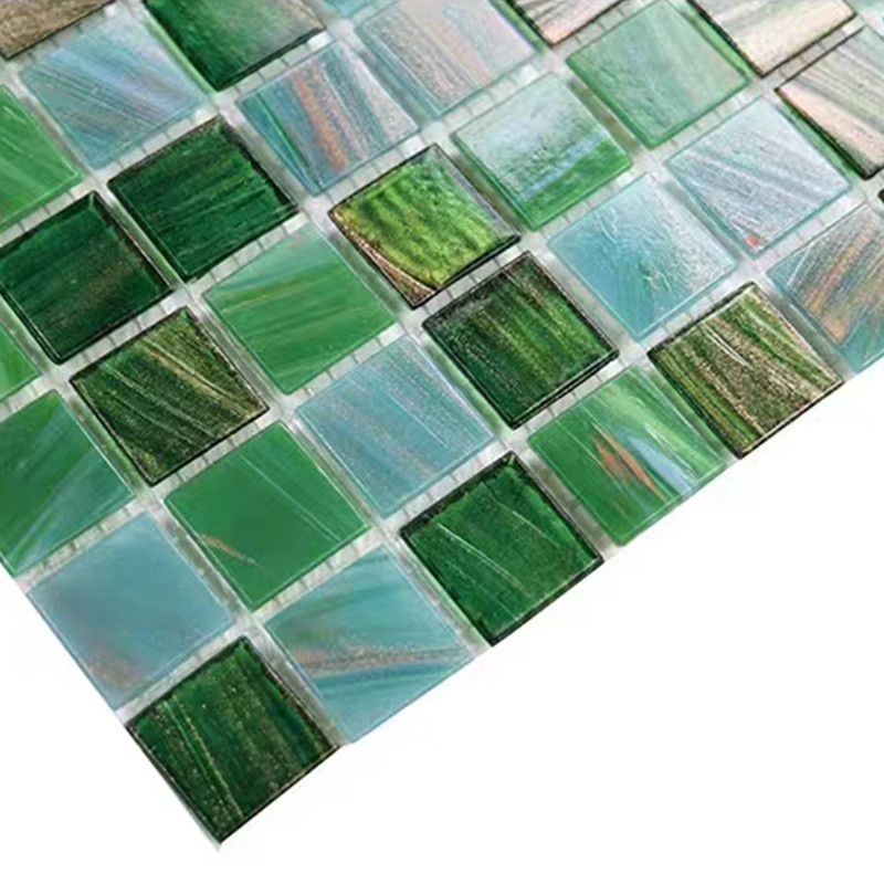 Classical Retro Style Green Glass Mosaic Tiles With Gold Line Bathroom Toilet Background Wall Tiles