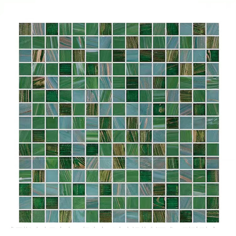 Classical Retro Style Green Glass Mosaic Tiles With Gold Line Bathroom Toilet Background Wall Tiles