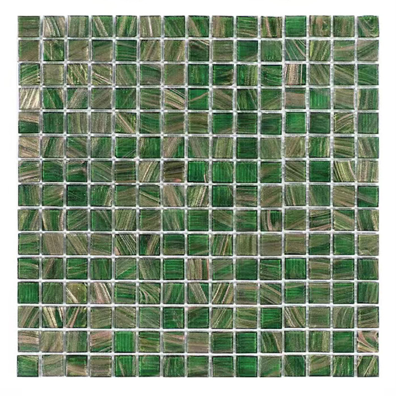 Classical Retro Style Green Glass Mosaic Tiles With Gold Line Bathroom Toilet Background Wall Tiles