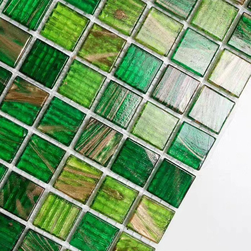 Classical Retro Style Green Glass Mosaic Tiles With Gold Line Bathroom Toilet Background Wall Tiles