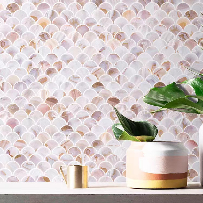 Fan Shape Natural Shell White Pattern Mosaic Tile Mother Of Pearl Backsplash Wall Tile