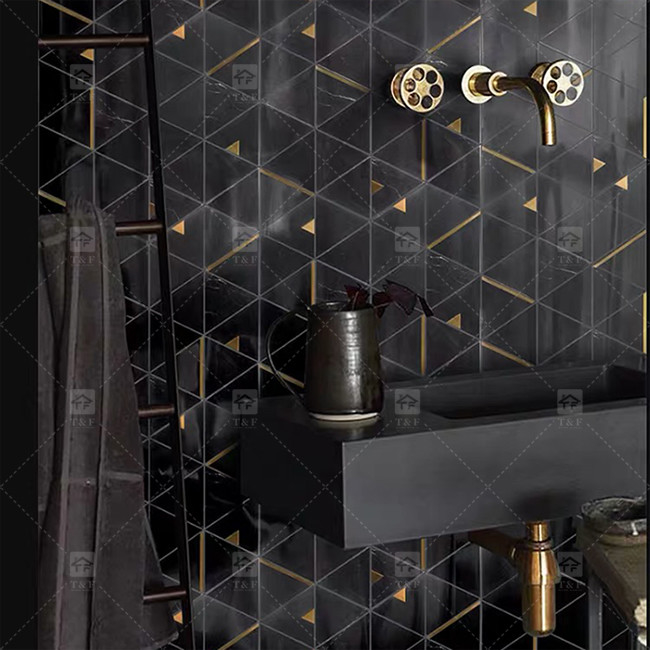 Marble Stone Triangle Luxury Mosaic Tiles With Stainless Steel Metal Mosaic Tile Bathroom Backsplash