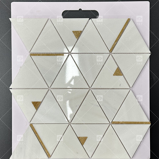 Marble Stone Triangle Luxury Mosaic Tiles With Stainless Steel Metal Mosaic Tile Bathroom Backsplash