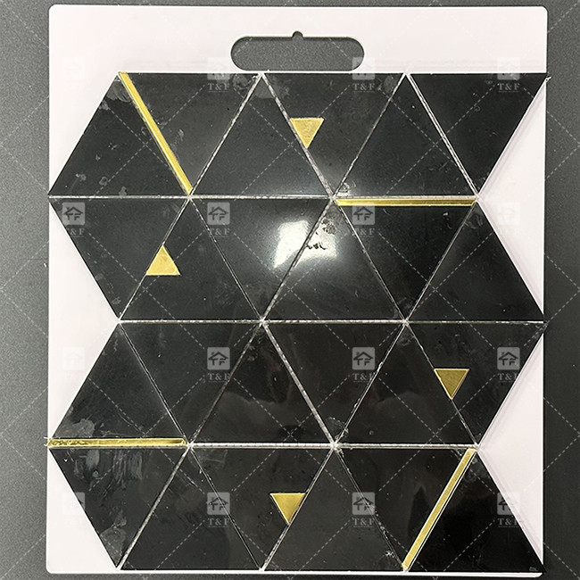 Marble Stone Triangle Luxury Mosaic Tiles With Stainless Steel Metal Mosaic Tile Bathroom Backsplash
