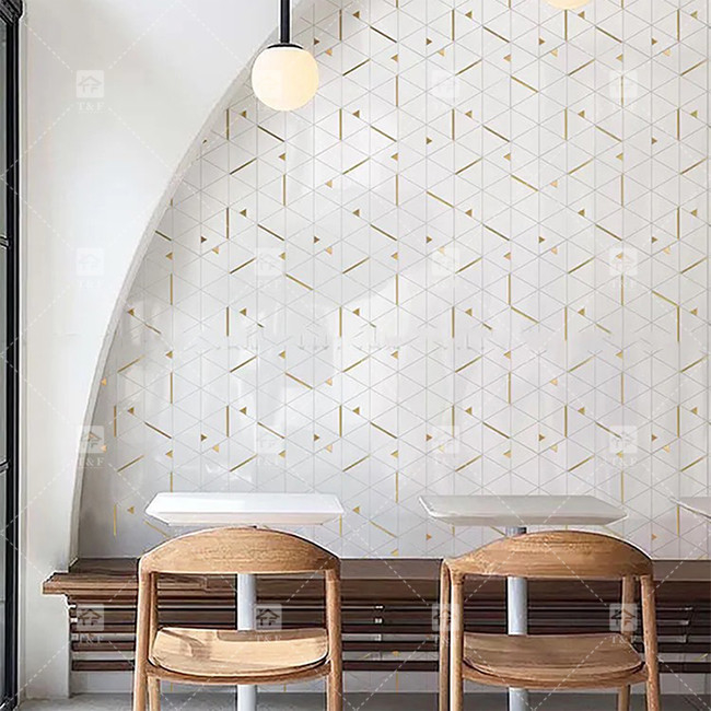 Marble Stone Triangle Luxury Mosaic Tiles With Stainless Steel Metal Mosaic Tile Bathroom Backsplash