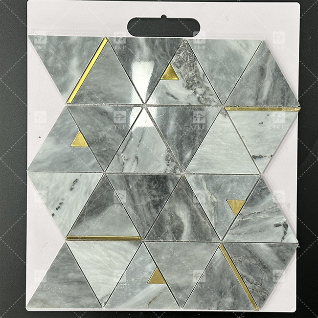 Marble Stone Triangle Luxury Mosaic Tiles With Stainless Steel Metal Mosaic Tile Bathroom Backsplash