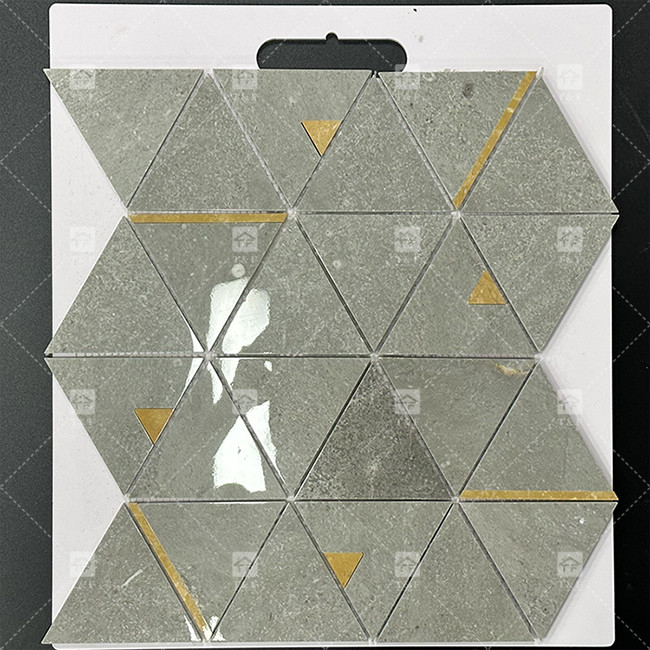 Marble Stone Triangle Luxury Mosaic Tiles With Stainless Steel Metal Mosaic Tile Bathroom Backsplash