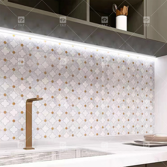 Waterjet Flower Pattern Marble Stone Mosaic Bathroom Tiles For Home Decoration