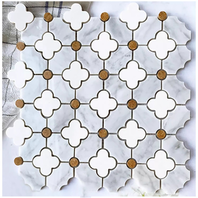 Waterjet Flower Pattern Marble Stone Mosaic Bathroom Tiles For Home Decoration