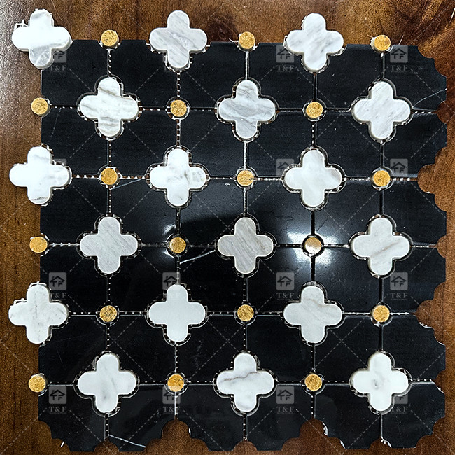 Waterjet Flower Pattern Marble Stone Mosaic Bathroom Tiles For Home Decoration