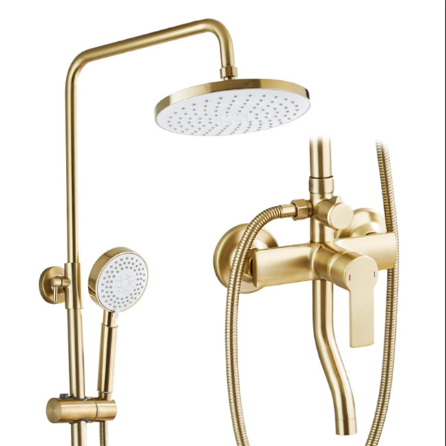 Nordic Light Luxury Shower Set Home Faucet Brass Brushed Gold Hot And Cold Pressurized Nozzle