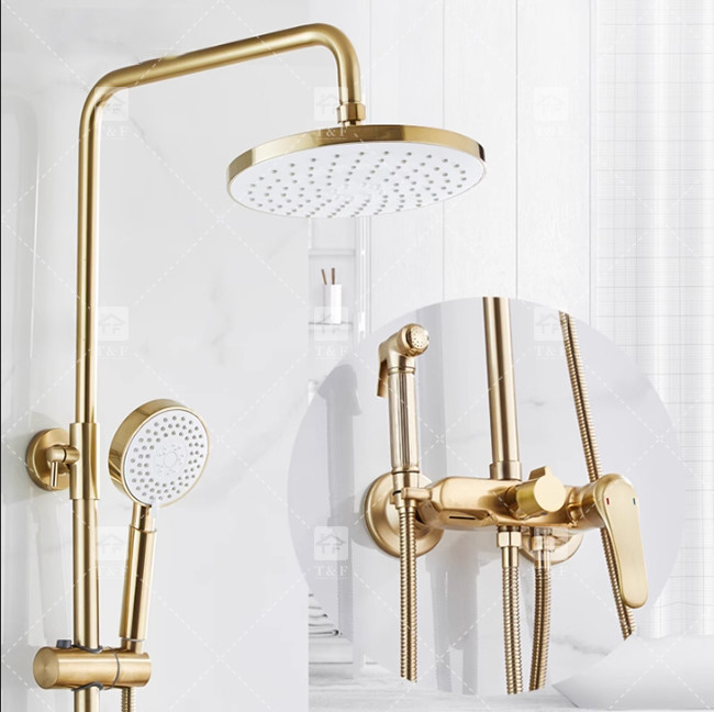 Nordic Light Luxury Shower Set Home Faucet Brass Brushed Gold Hot And Cold Pressurized Nozzle