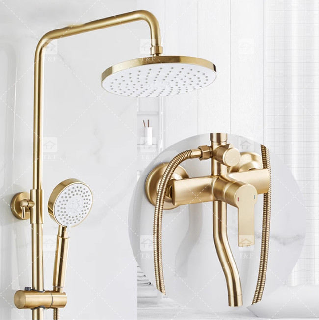 Nordic Light Luxury Shower Set Home Faucet Brass Brushed Gold Hot And Cold Pressurized Nozzle