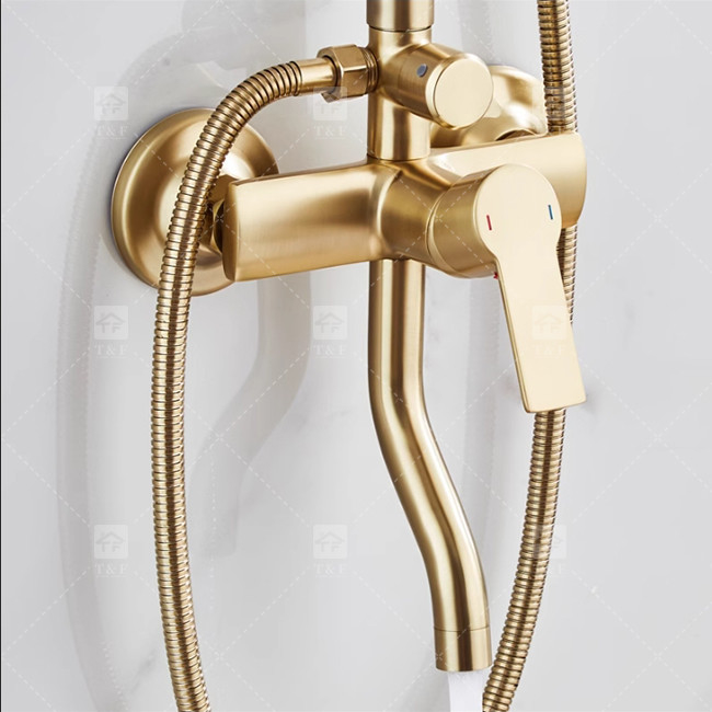 Nordic Light Luxury Shower Set Home Faucet Brass Brushed Gold Hot And Cold Pressurized Nozzle