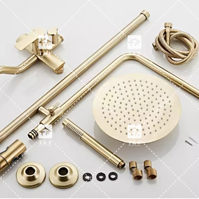 Nordic Light Luxury Shower Set Home Faucet Brass Brushed Gold Hot And Cold Pressurized Nozzle