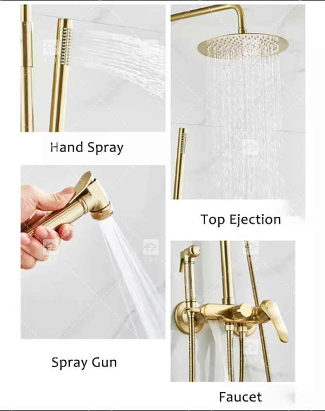 Nordic Light Luxury Shower Set Home Faucet Brass Brushed Gold Hot And Cold Pressurized Nozzle