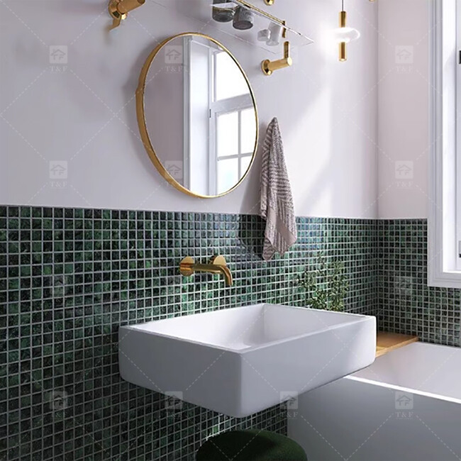 Green Color Marble Stone Mosaic Tiles For Floor And Bathroom Wall
