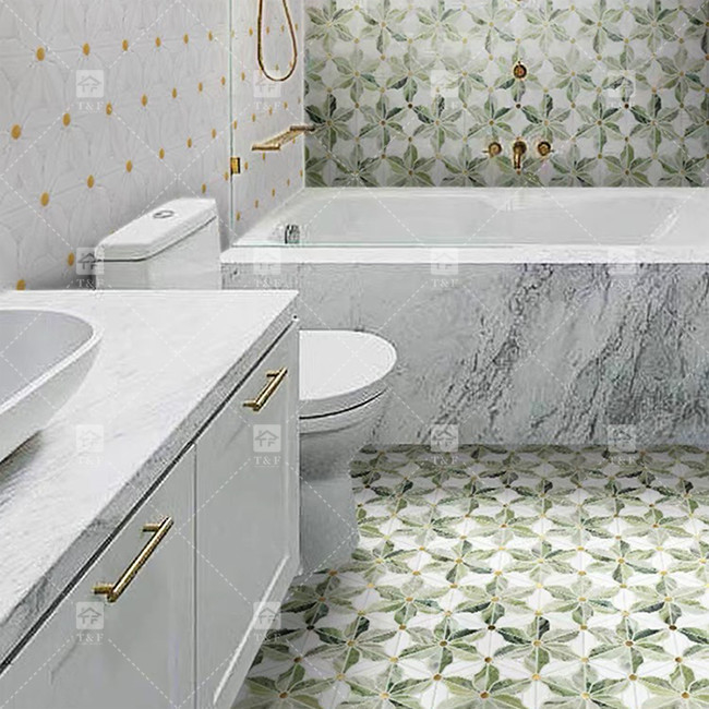 Natural Stone Marble Mosaic Floor Wall Tile Flower Pattern For Bathroom Mosaic Tile