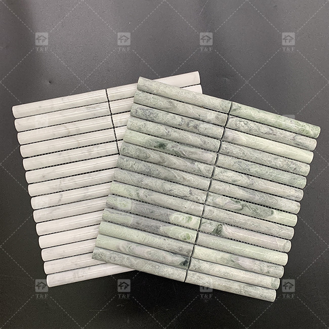 Marble Pattern 3D Arc Long Strip Mosaic Floor Wall Tile For TV Backdrop Kitchen Backsplash